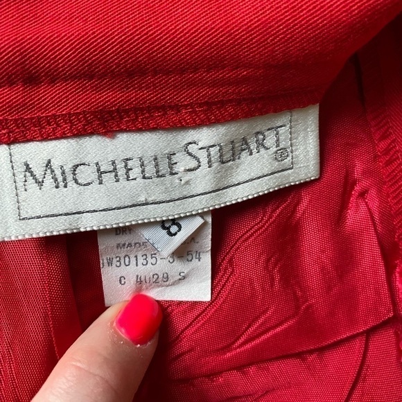 VINTAGE Michelle Stuart Red High-Waisted Wool Blend Pencil Skirt | Size 8 - Picture 8 of 9